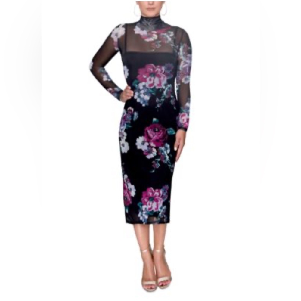 RACHEL Rachel Roy Black Floral Long Sleeve Dress